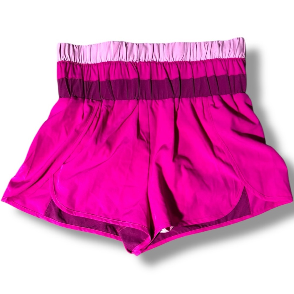 New In Fuchsia and Purple High Stretchy Waist Colorblock Women's Athletic Shorts